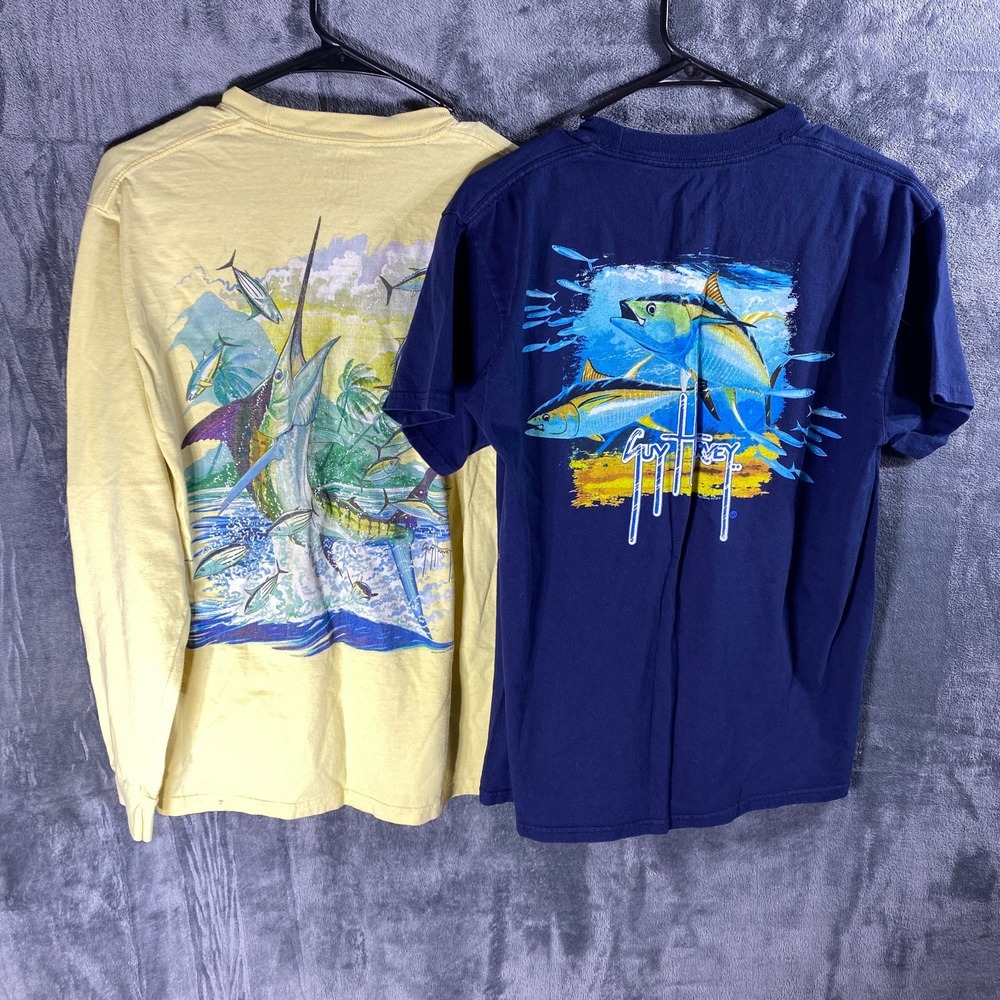 Lot Of 2 Guy Harvey Shirt Mens Medium Graphic Print Marlin Fish Boating Fishing